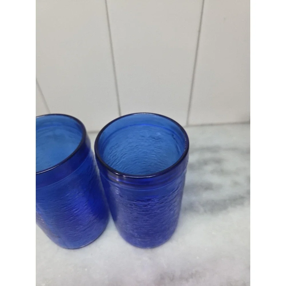 Gelado Cobalt Blue Juice Glasses, Set‎ of 2, 10 oz Textured Glass, 4.5
